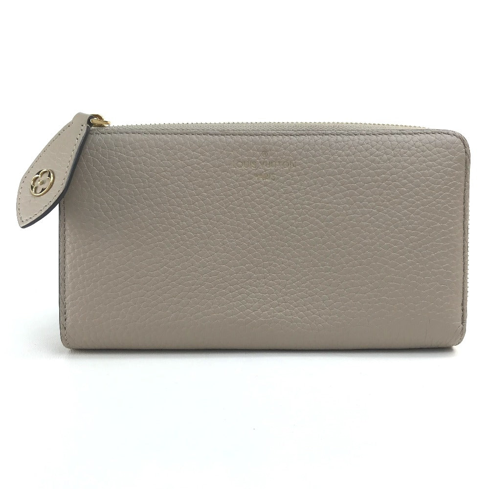 LOUIS VUITTON Long Wallet Purse M63104 Taurillon Clemence Leather Beige x Gold Metal Monogram flower Portefeuille Comet Women Used Authentic