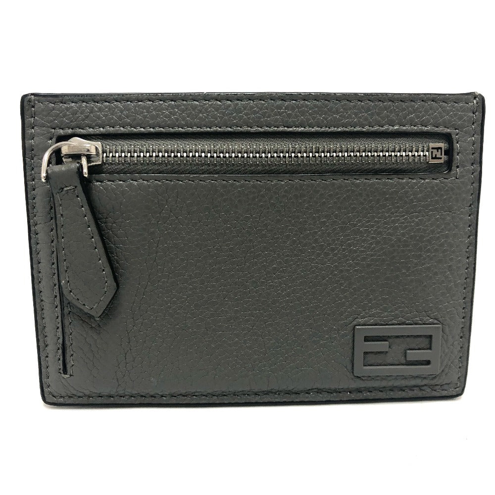 FENDI Card Case 7M0310 leather gray FF Baguette mens Used Authentic