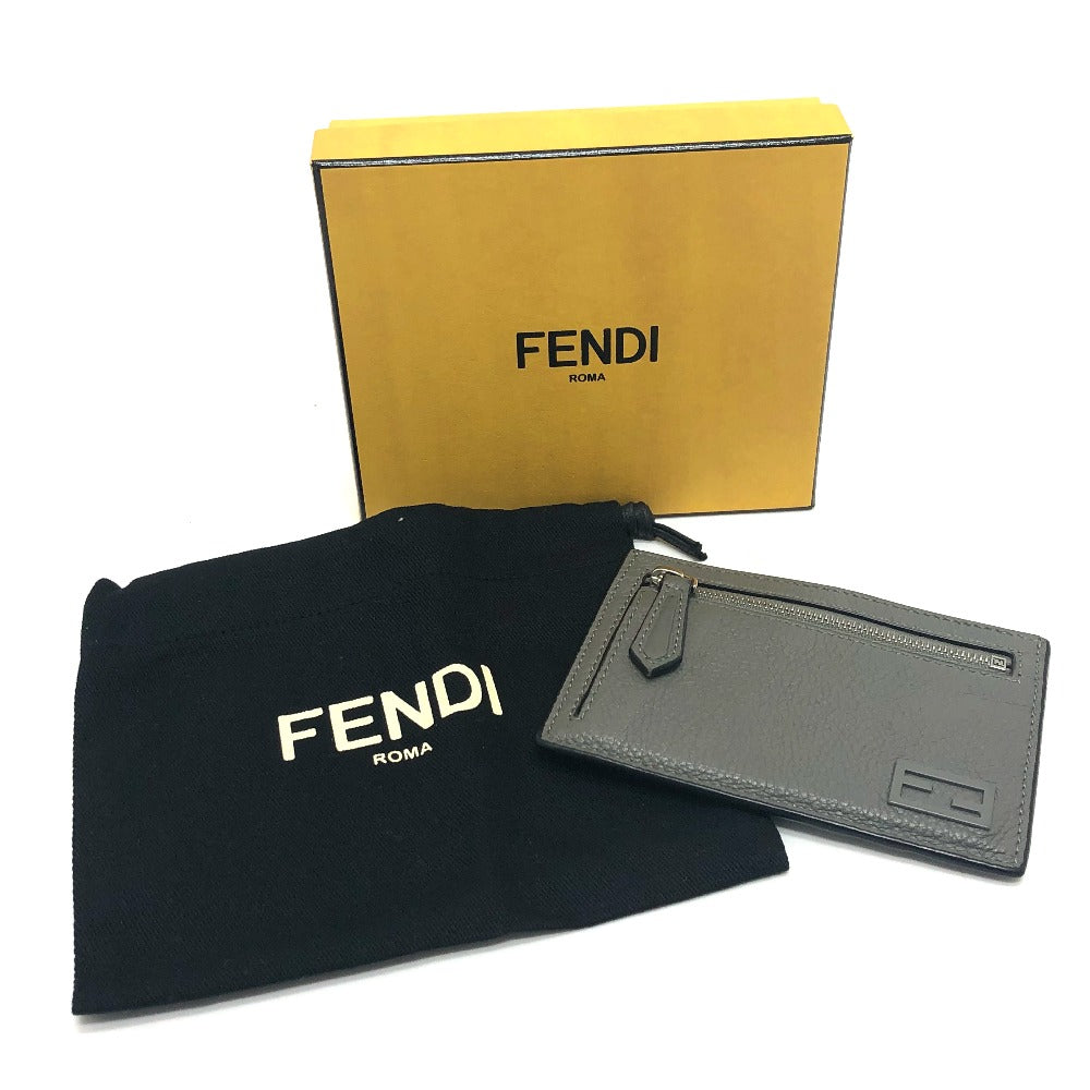 FENDI Card Case 7M0310 leather gray FF Baguette mens Used Authentic