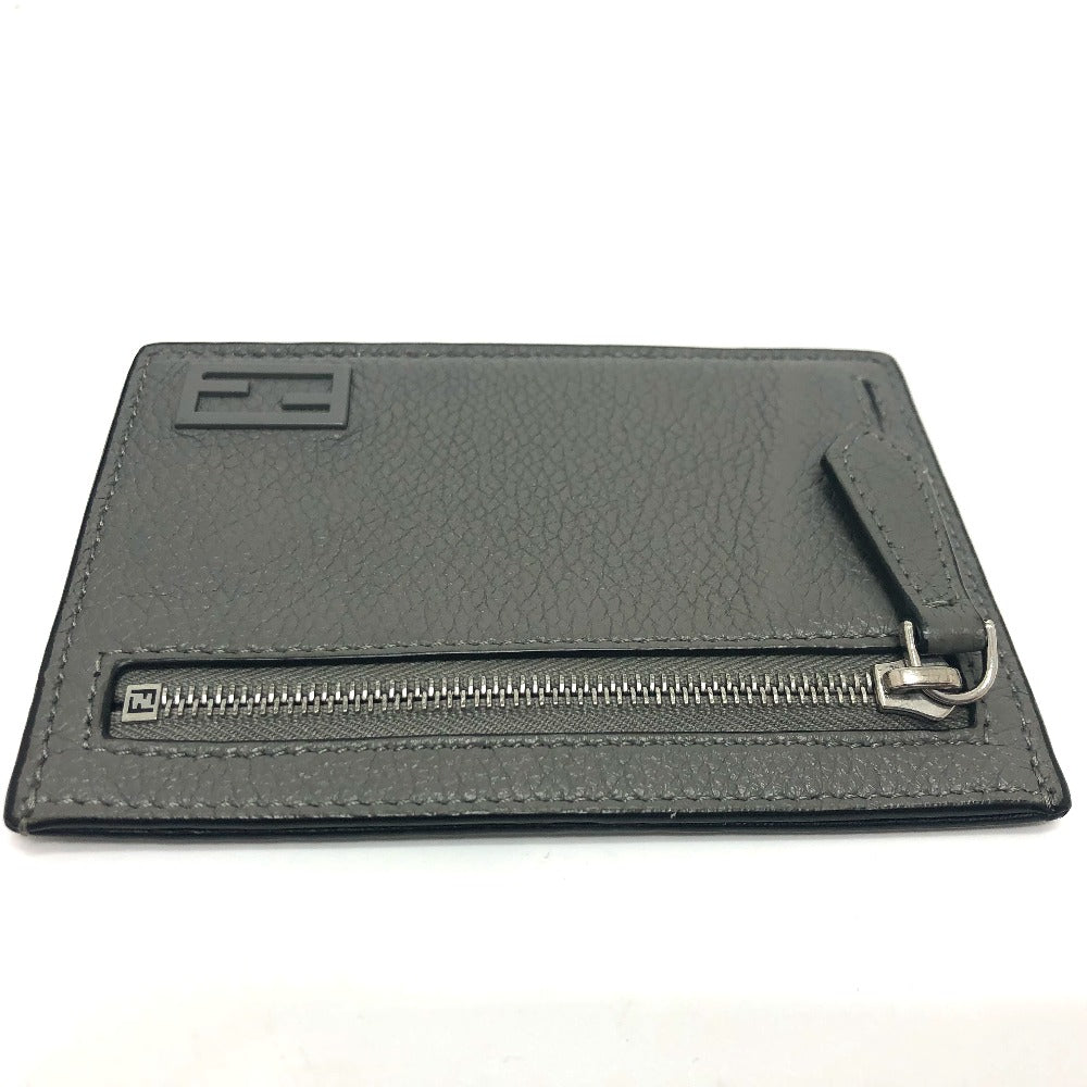 FENDI Card Case 7M0310 leather gray FF Baguette mens Used Authentic