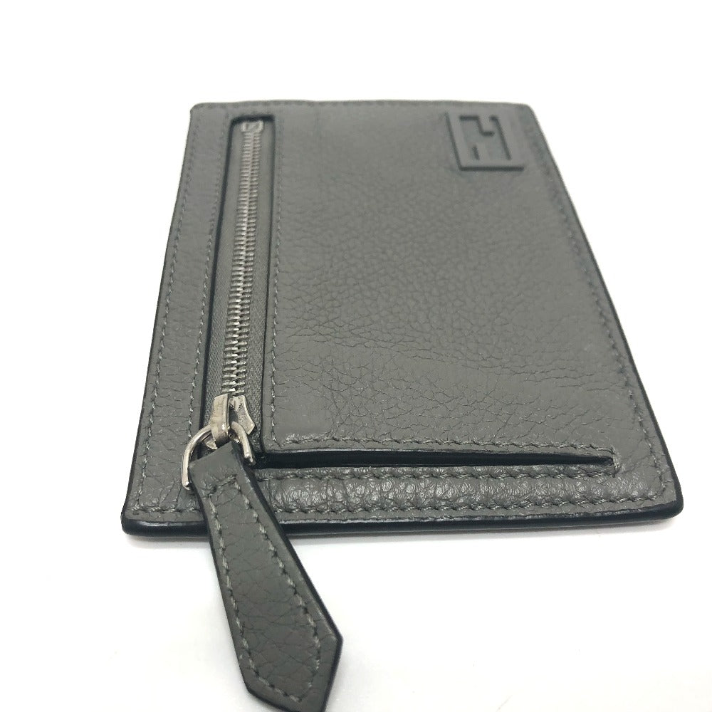FENDI Card Case 7M0310 leather gray FF Baguette mens Used Authentic