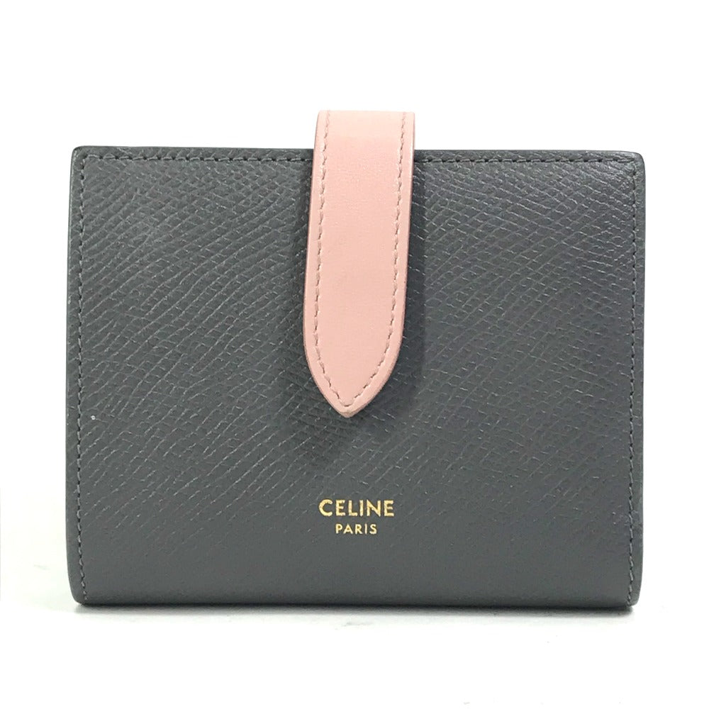 CELINE Trifold wallet 10H263BRU.10GV leather Gray x pink By color Small strap wallet Women Used Authentic