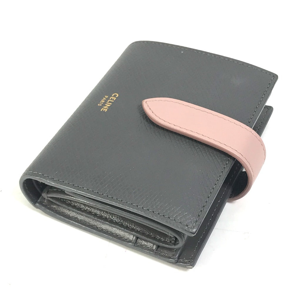 CELINE Trifold wallet 10H263BRU.10GV leather Gray x pink By color Small strap wallet Women Used Authentic