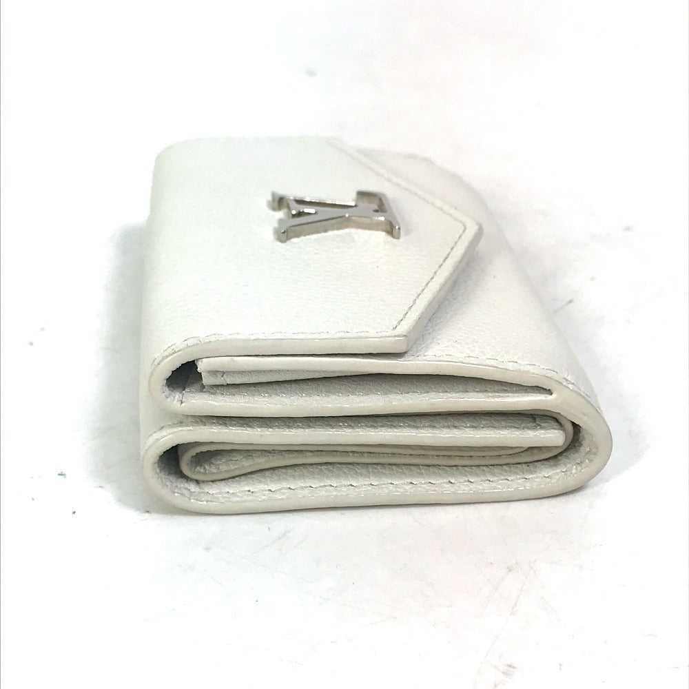 LOUIS VUITTON Trifold wallet M68482 leather white Portefeuille lock mini Women Used Authentic