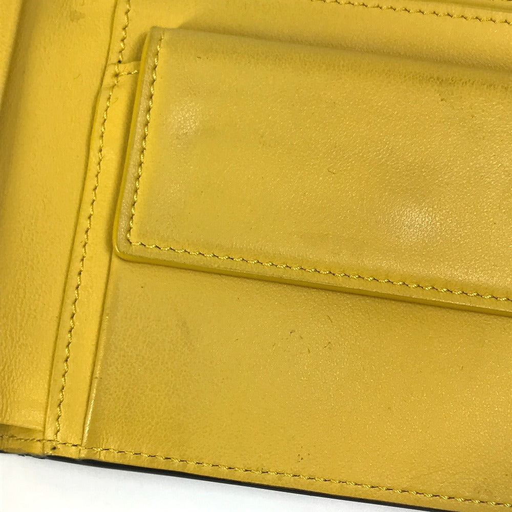 FENDI Folded wallet 7M0001 leather Black x yellow logo mens Used Authentic