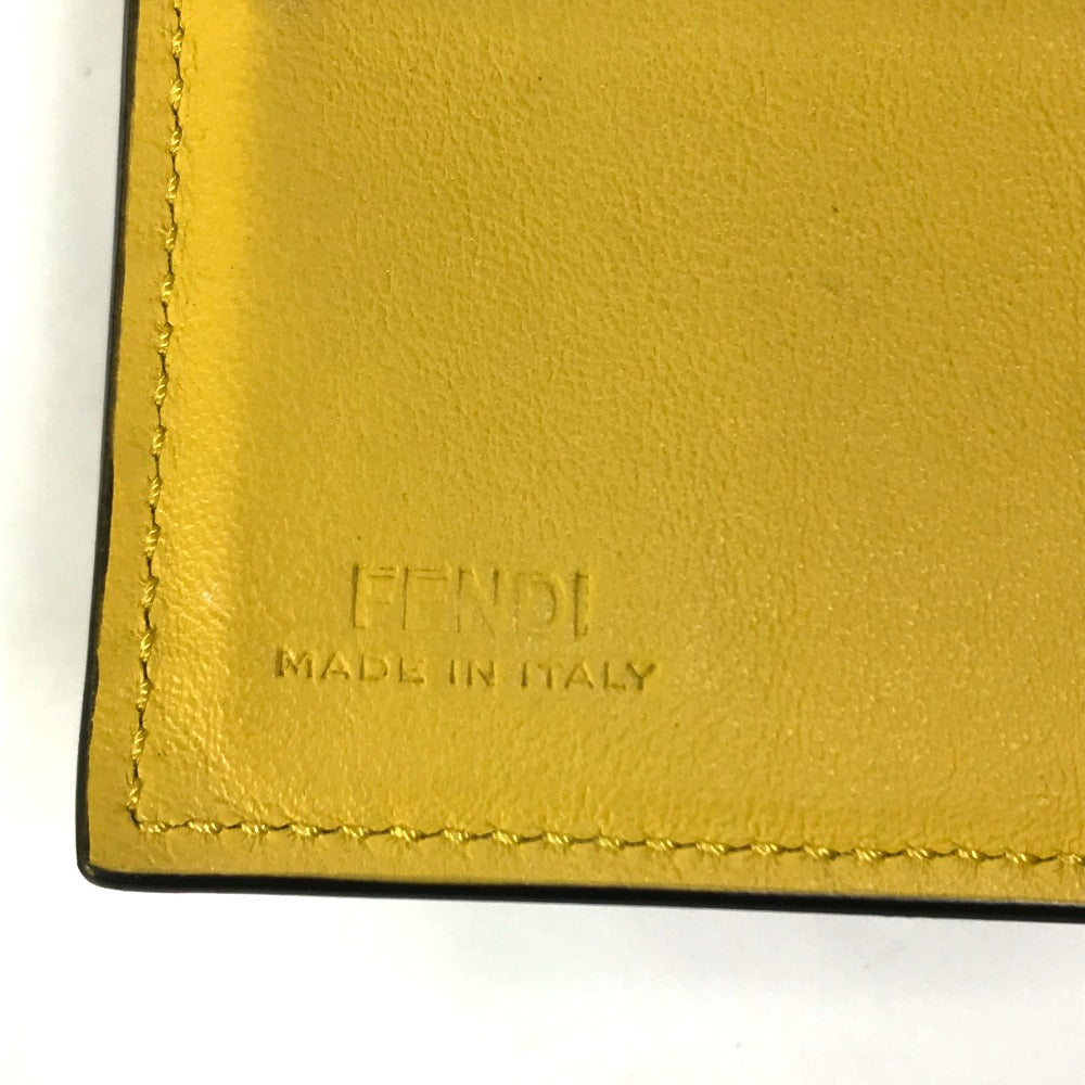 FENDI Folded wallet 7M0001 leather Black x yellow logo mens Used Authentic