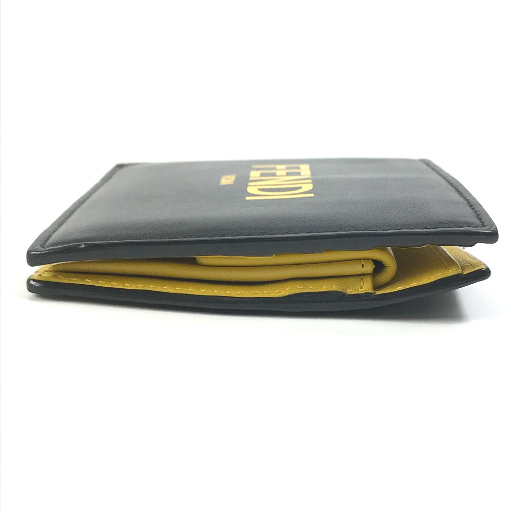 FENDI Folded wallet 7M0001 leather Black x yellow logo mens Used Authentic