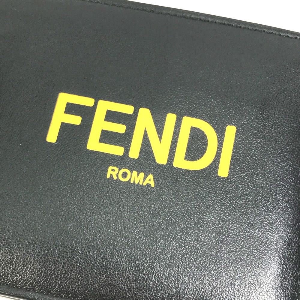 FENDI Folded wallet 7M0001 leather Black x yellow logo mens Used Authentic