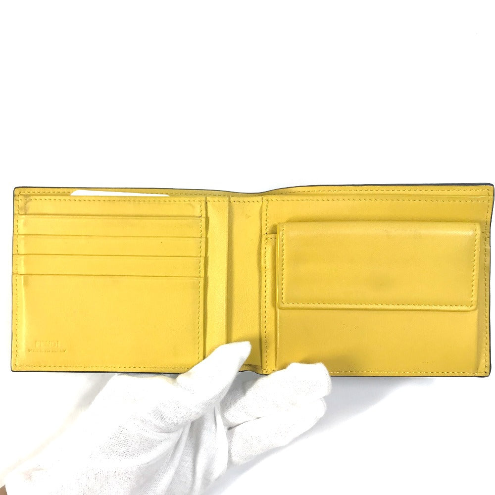 FENDI Folded wallet 7M0001 leather Black x yellow logo mens Used Authentic