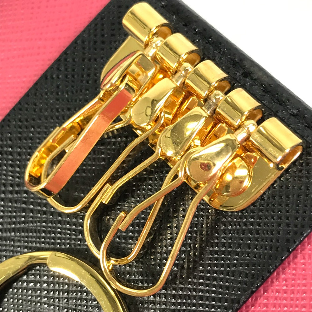 PRADA Key case Key holder 1PG004 saffiano leather Black x pink logo multicolor Key ring