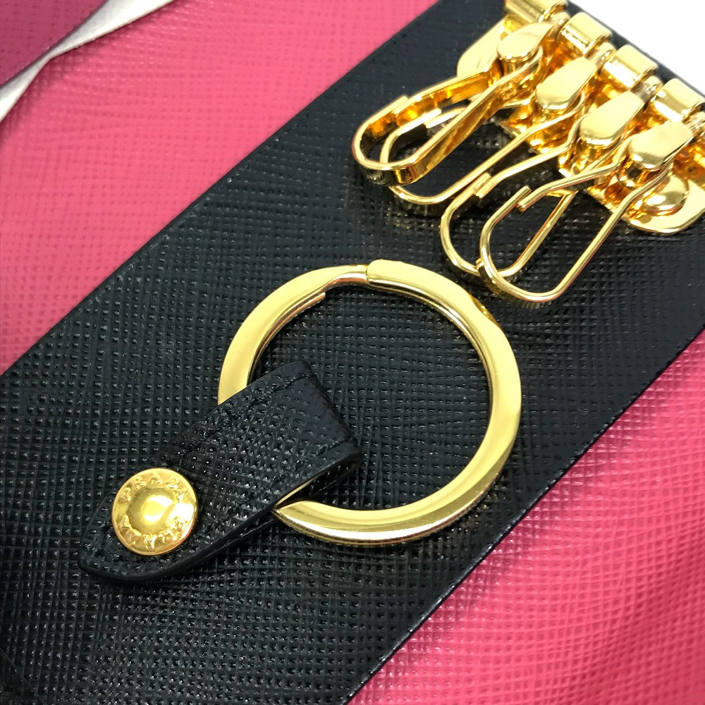 PRADA Key case Key holder 1PG004 saffiano leather Black x pink logo multicolor Key ring