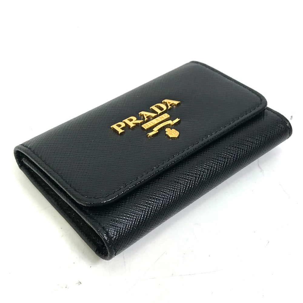 PRADA Key case Key holder 1PG004 saffiano leather Black x pink logo multicolor Key ring