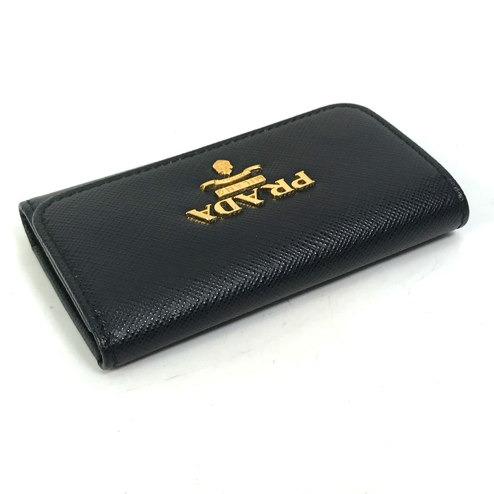 PRADA Key case Key holder 1PG004 saffiano leather Black x pink logo multicolor Key ring