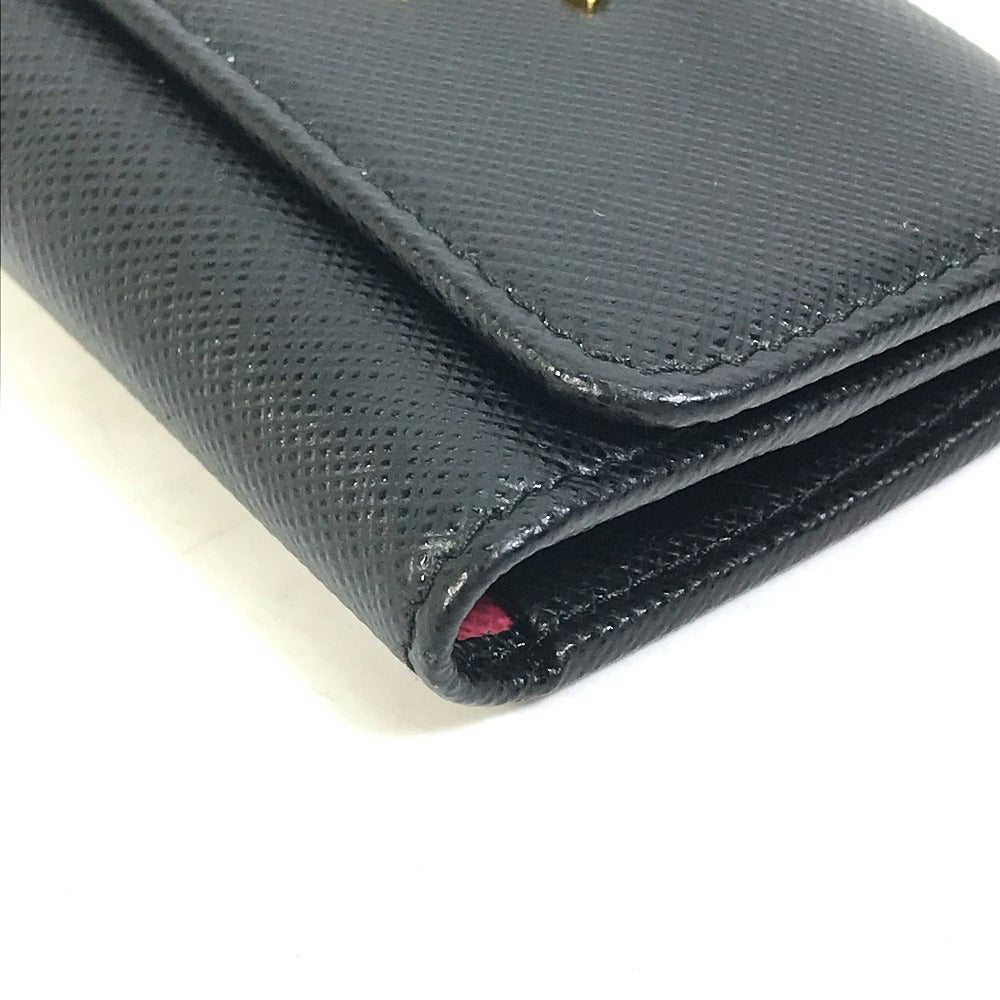 PRADA Key case Key holder 1PG004 saffiano leather Black x pink logo multicolor Key ring