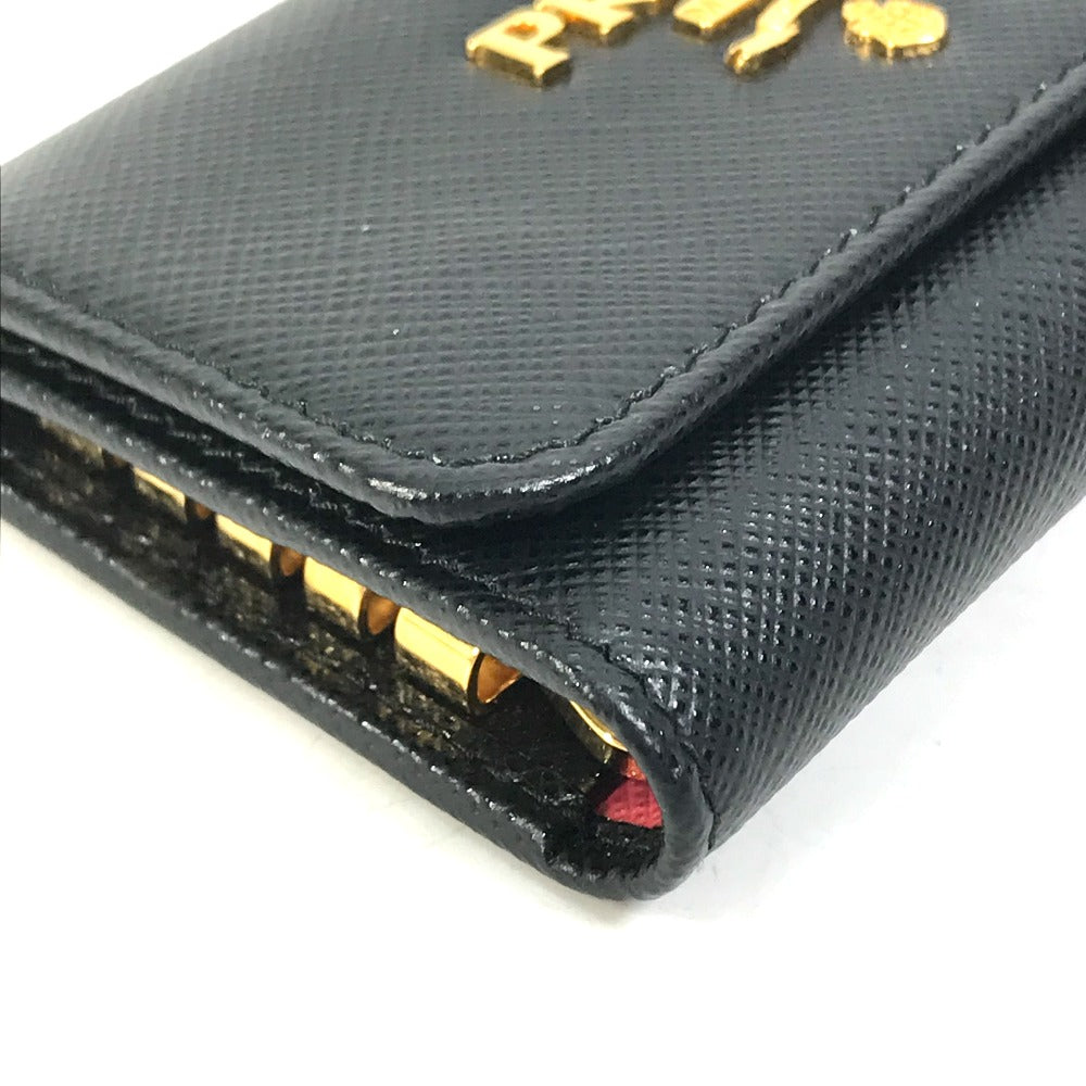 PRADA Key case Key holder 1PG004 saffiano leather Black x pink logo multicolor Key ring