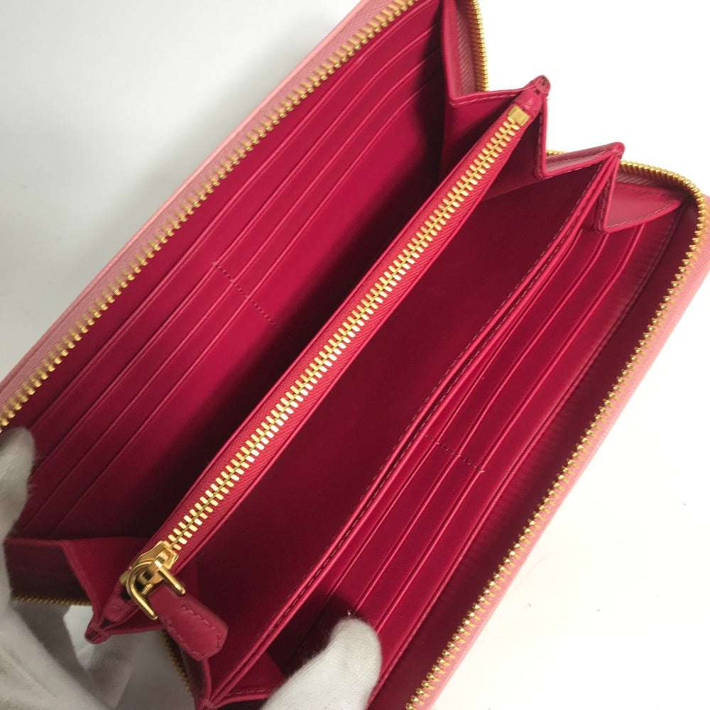 PRADA Long Wallet Purse leather pink logo Long wallet