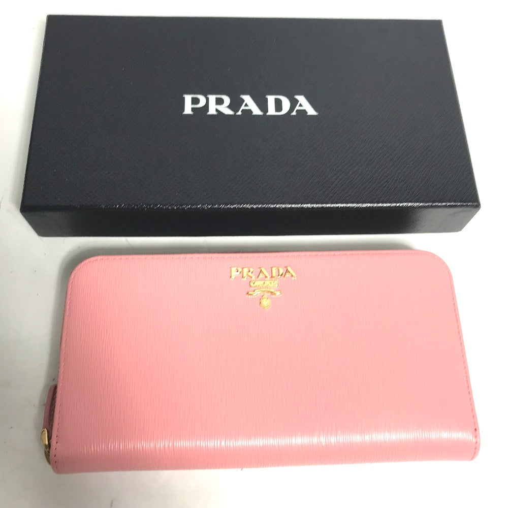 PRADA Long Wallet Purse leather pink logo Long wallet