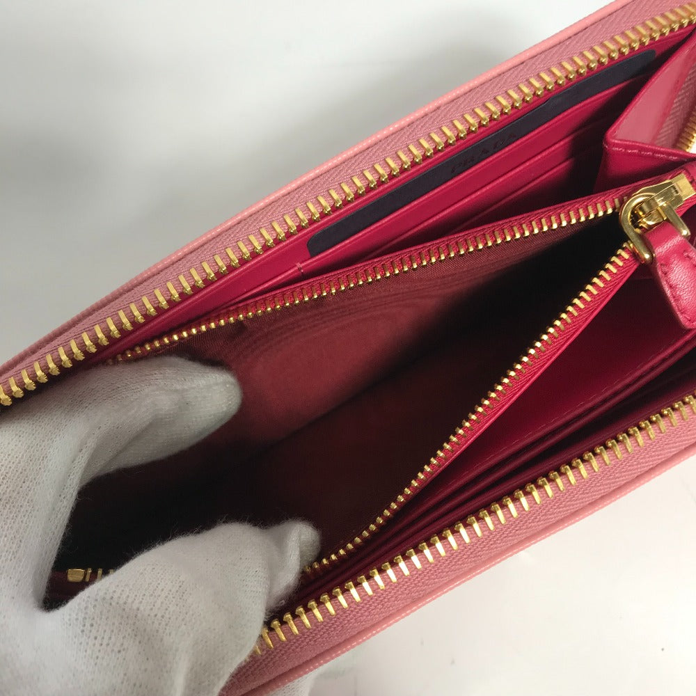 PRADA Long Wallet Purse leather pink logo Long wallet