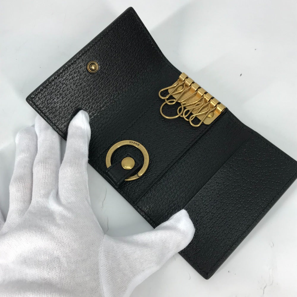 GUCCI Key case Key holder 435305 leather black GG Marmont six hooks