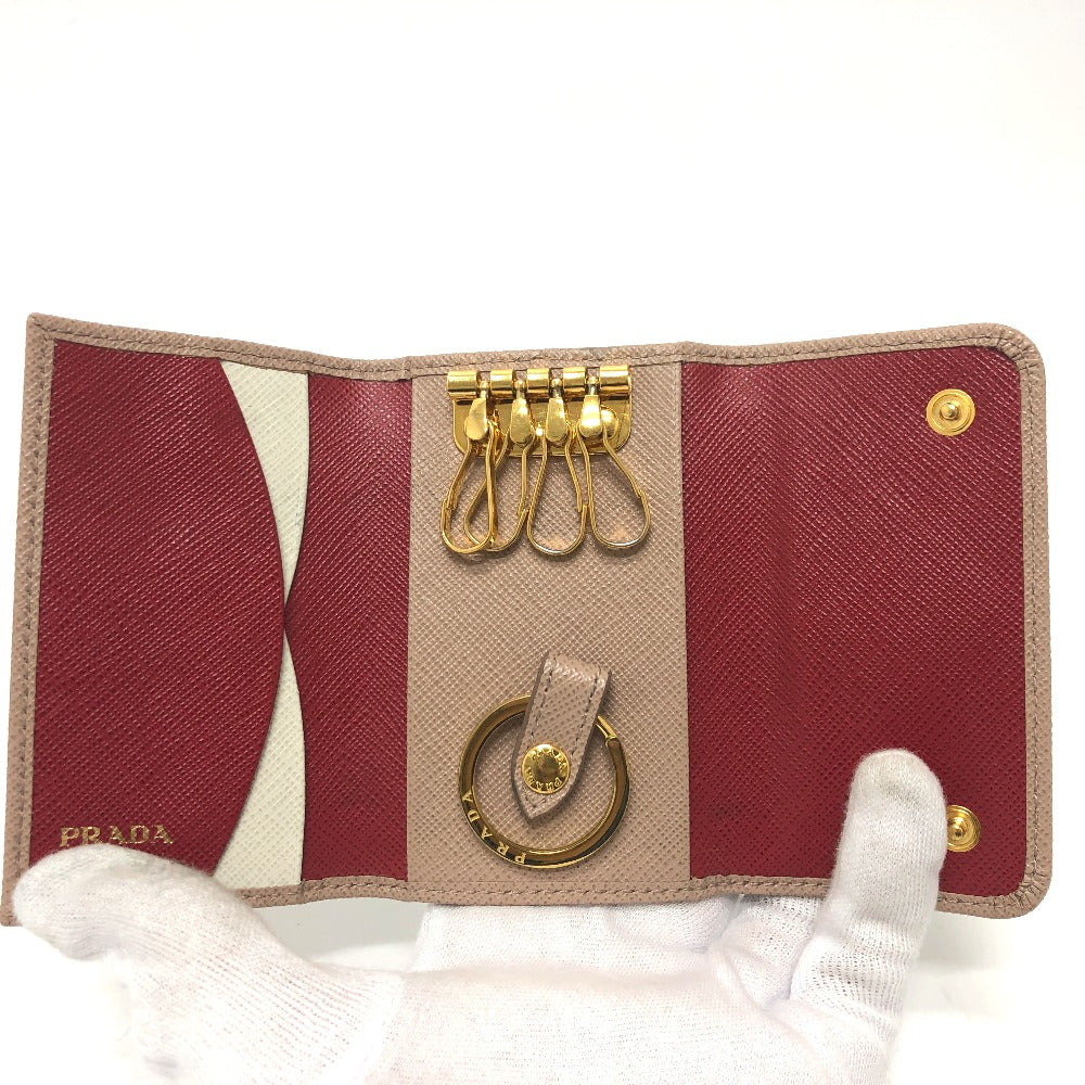 PRADA Key case Key holder 1PG004 saffiano leather pink logo 4 key rings
