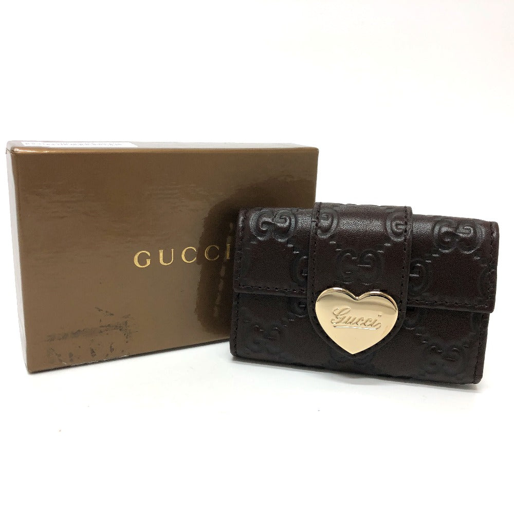 GUCCI Key case Key holder 203551 leather Brown GG Heart plate