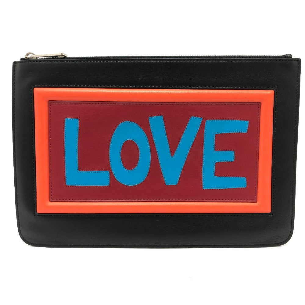 FENDI Clutch bag 7N0078 leather black LOVE mens Used Authentic
