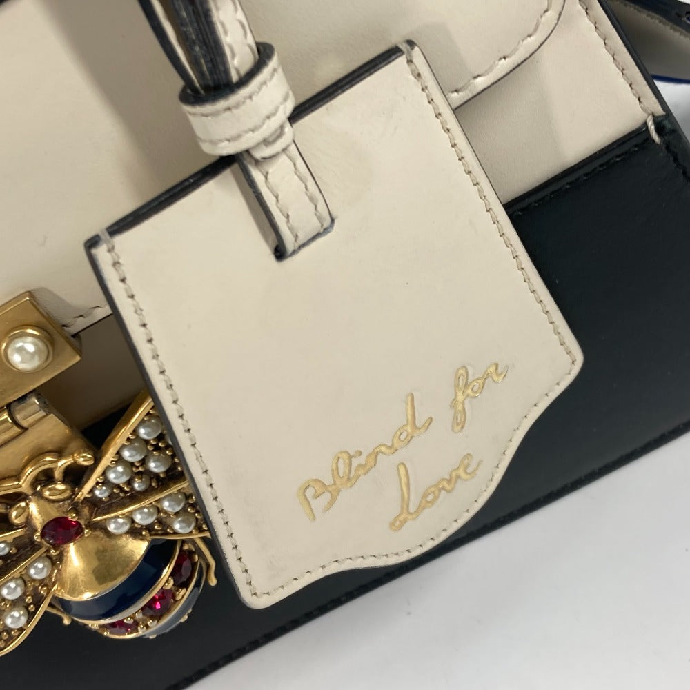 GUCCI Handbag 476541 leather Black x white Bijou Fake Pearl Queen Margaret BEE Bee Women Used Authentic