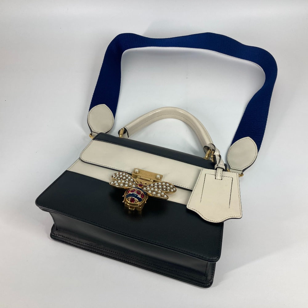 GUCCI Handbag 476541 leather Black x white Bijou Fake Pearl Queen Margaret BEE Bee Women Used Authentic