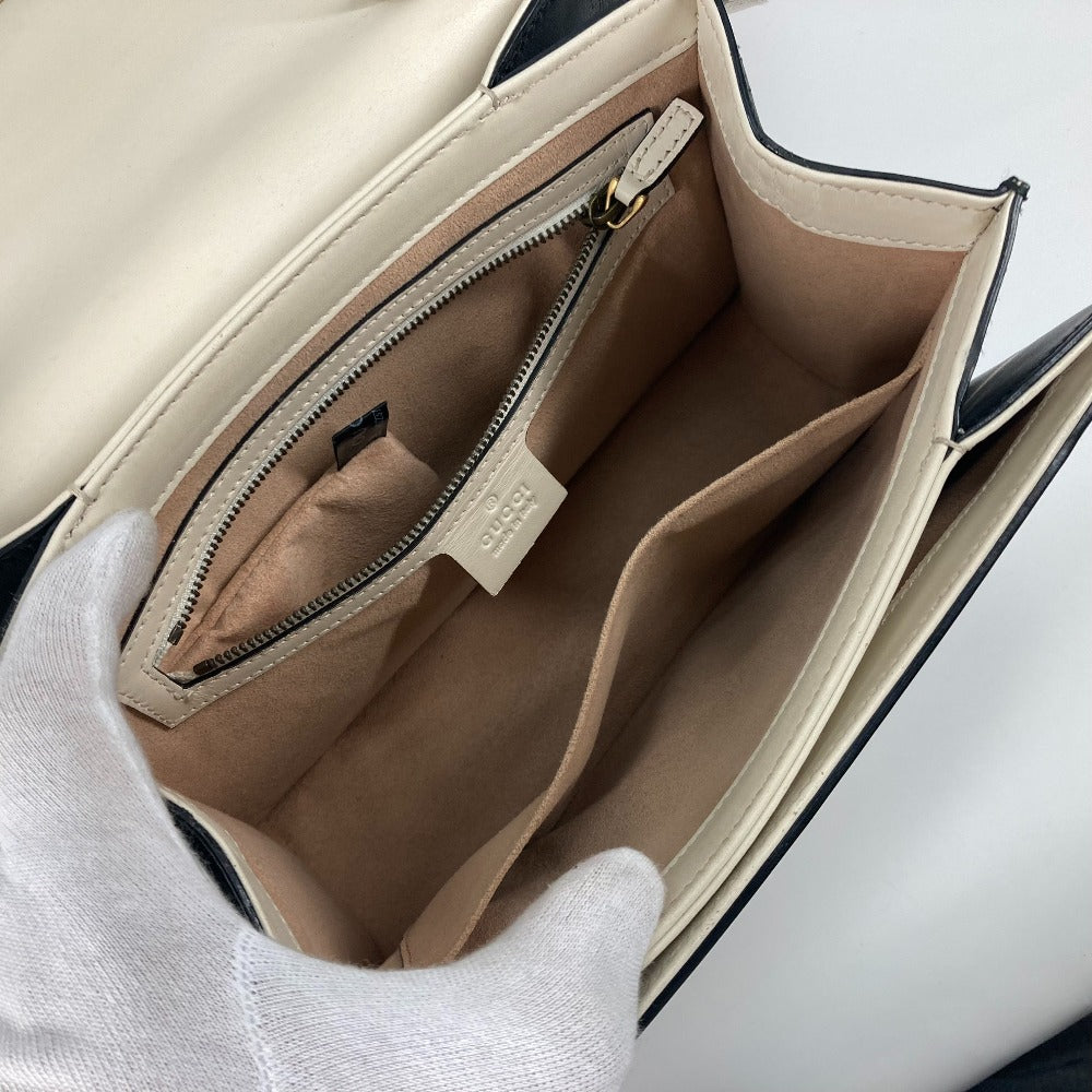 GUCCI Handbag 476541 leather Black x white Bijou Fake Pearl Queen Margaret BEE Bee Women Used Authentic