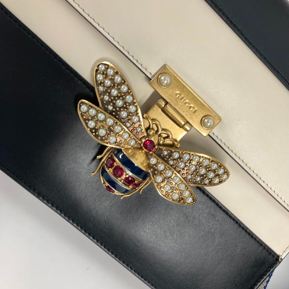 GUCCI Handbag 476541 leather Black x white Bijou Fake Pearl Queen Margaret BEE Bee Women Used Authentic