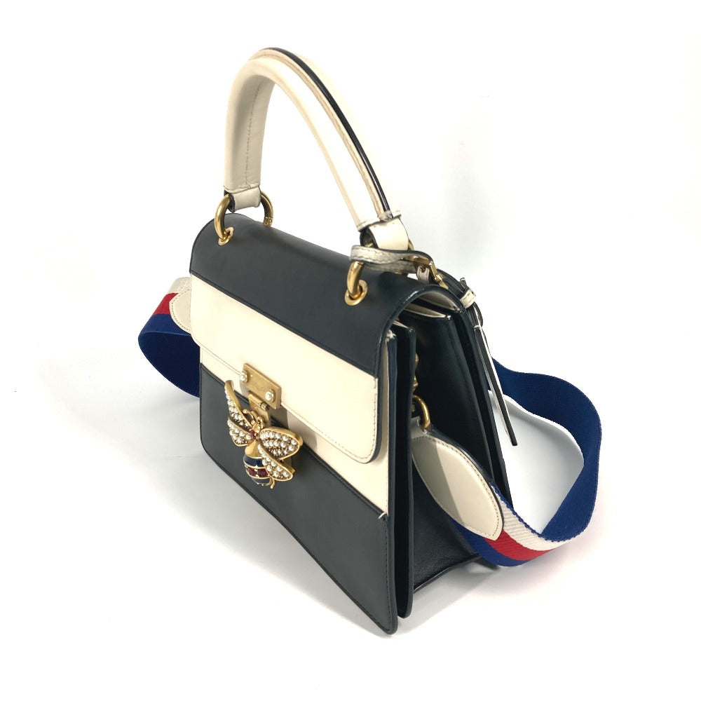 GUCCI Handbag 476541 leather Black x white Bijou Fake Pearl Queen Margaret BEE Bee Women Used Authentic