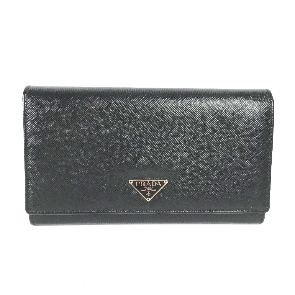PRADA Long Wallet Purse M608A Safiano leather black Triangle logo plate Long wallet