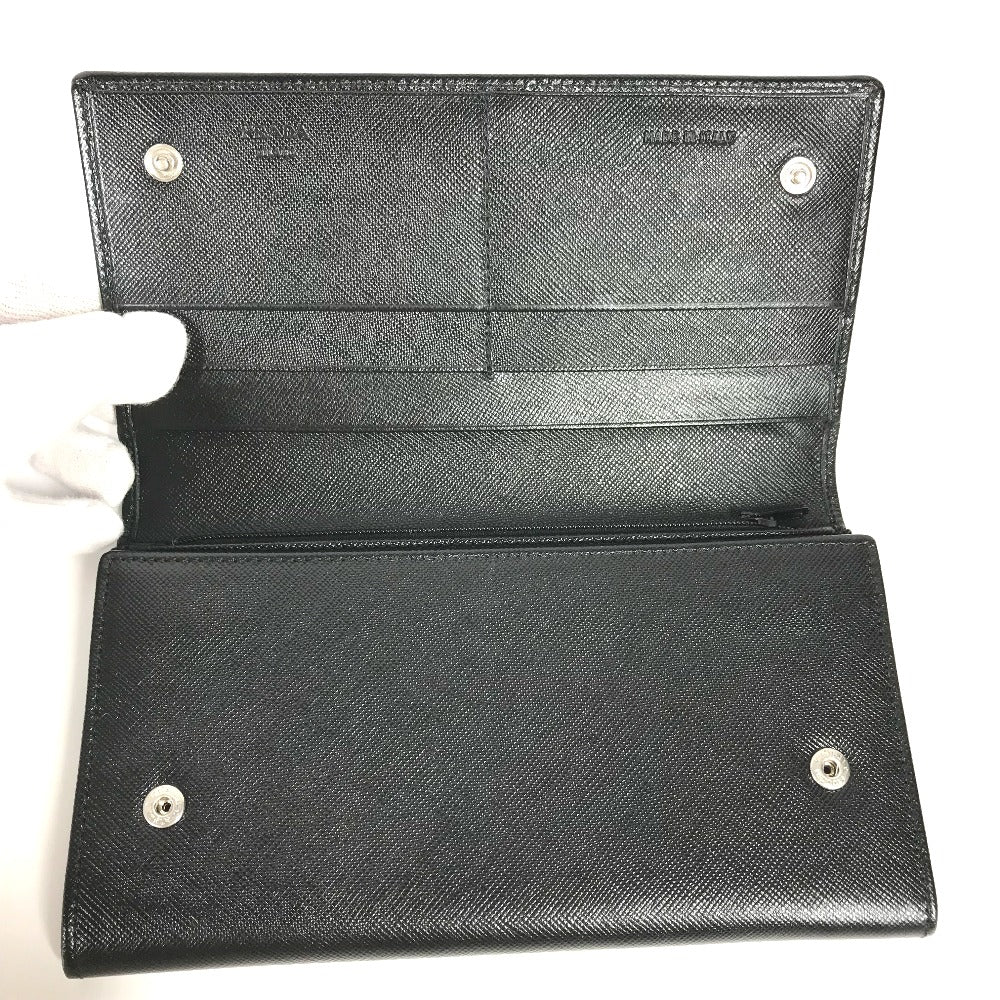 PRADA Long Wallet Purse M608A Safiano leather black Triangle logo plate Long wallet