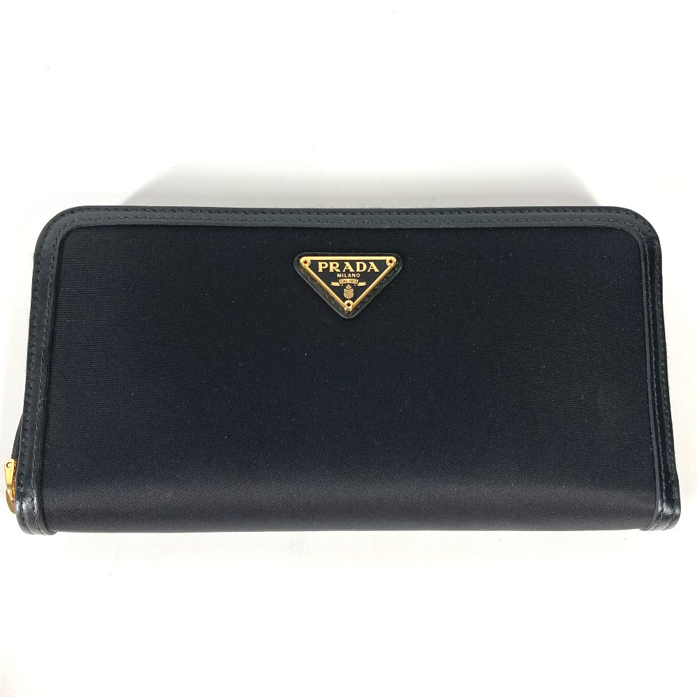 PRADA Long Wallet Purse 1ML506 Leather / nylon black Long wallet Triangle logo plate Women Used Authentic