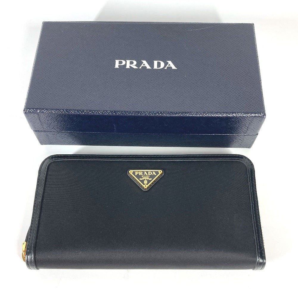 PRADA Long Wallet Purse 1ML506 Leather / nylon black Long wallet Triangle logo plate Women Used Authentic