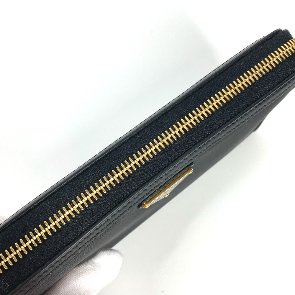 PRADA Long Wallet Purse 1ML506 Leather / nylon black Long wallet Triangle logo plate Women Used Authentic