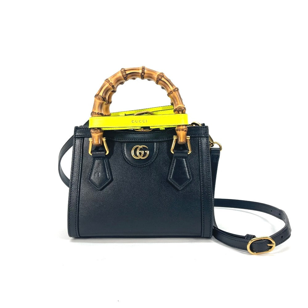 GUCCI Tote Bag 655661 leather black Neon color strap included Diana Mini Bamboo Women Used Authentic