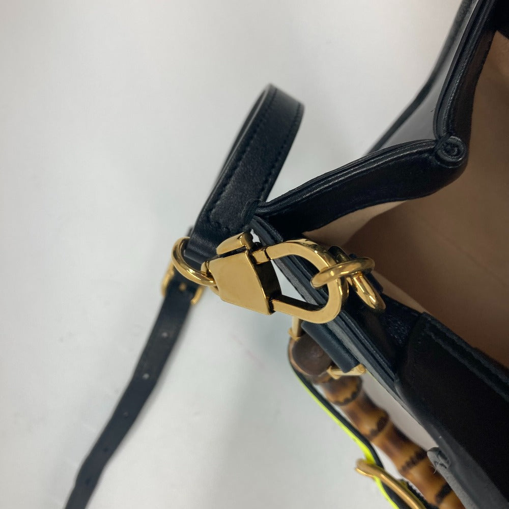 GUCCI Tote Bag 655661 leather black Neon color strap included Diana Mini Bamboo Women Used Authentic