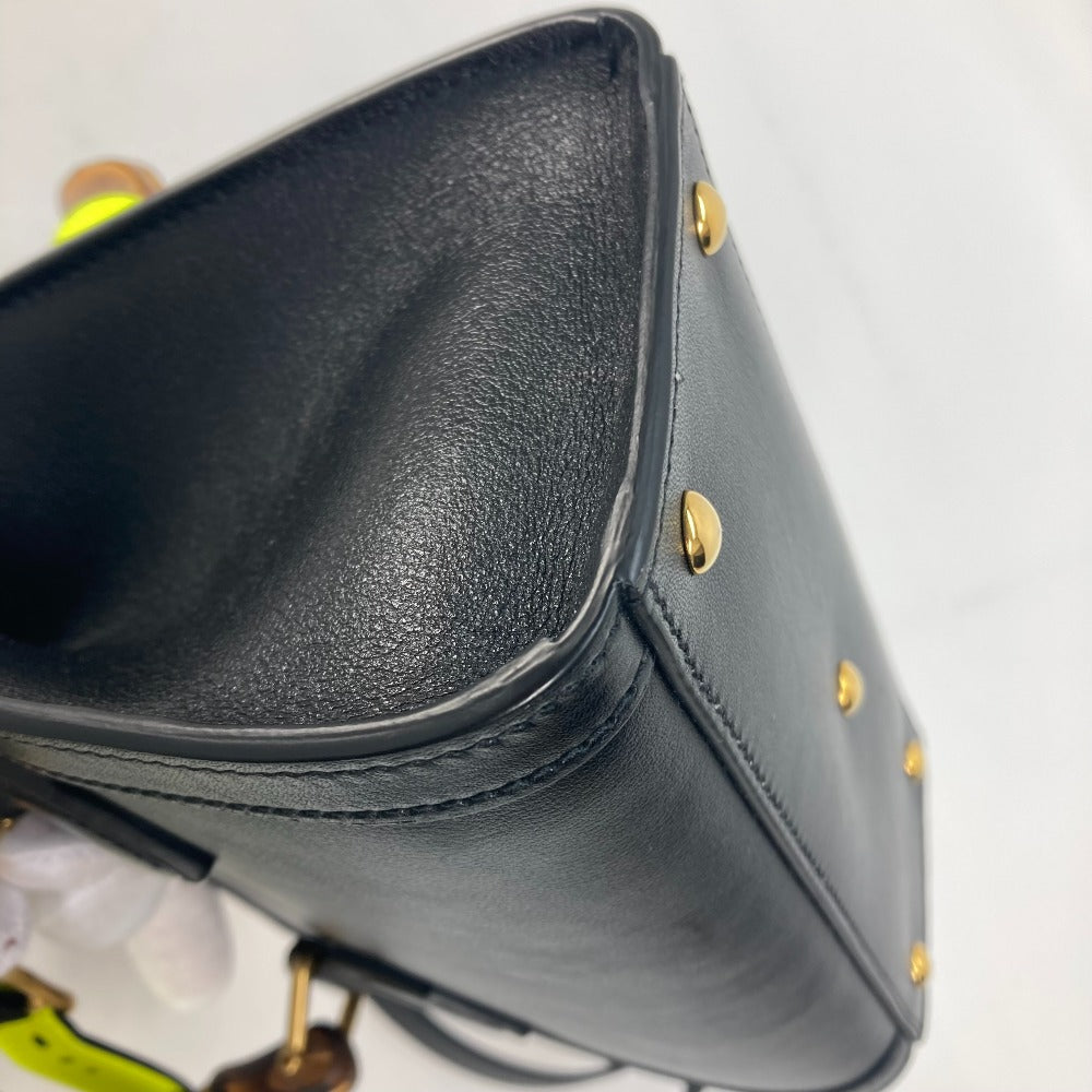 GUCCI Tote Bag 655661 leather black Neon color strap included Diana Mini Bamboo Women Used Authentic