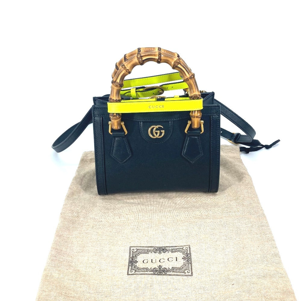 GUCCI Tote Bag 655661 leather black Neon color strap included Diana Mini Bamboo Women Used Authentic