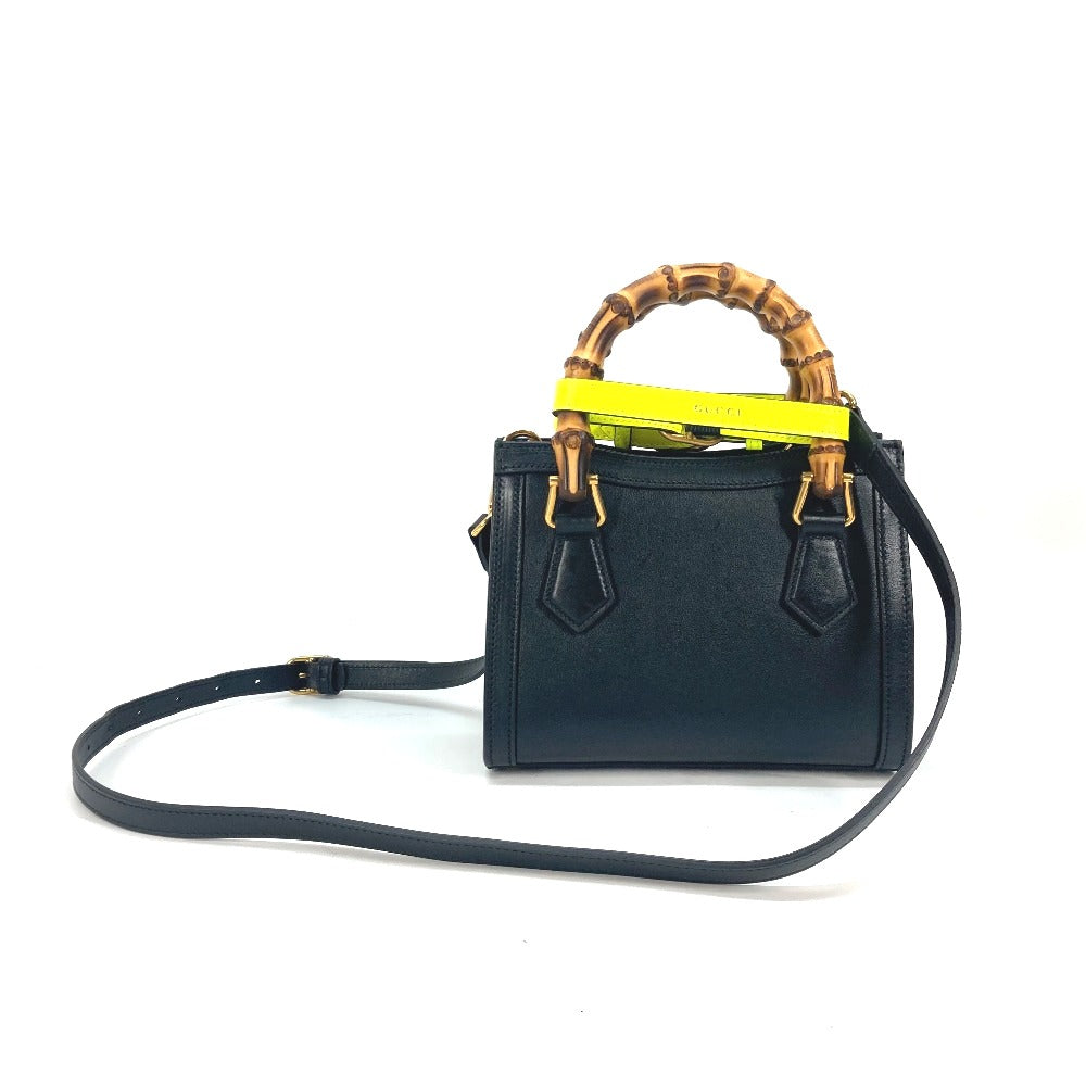 GUCCI Tote Bag 655661 leather black Neon color strap included Diana Mini Bamboo Women Used Authentic