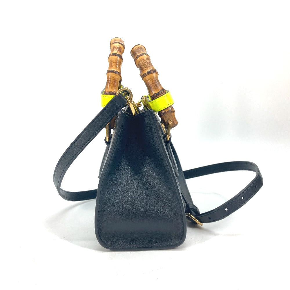 GUCCI Tote Bag 655661 leather black Neon color strap included Diana Mini Bamboo Women Used Authentic