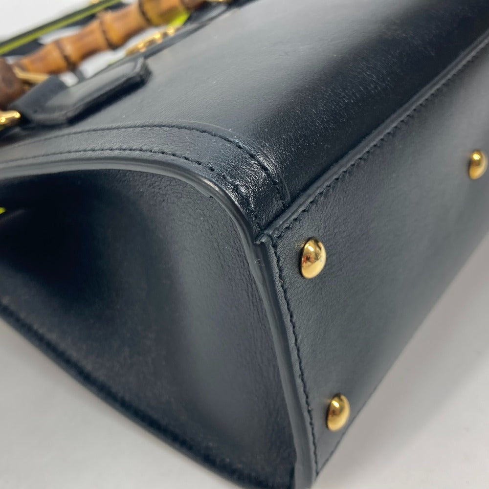 GUCCI Tote Bag 655661 leather black Neon color strap included Diana Mini Bamboo Women Used Authentic