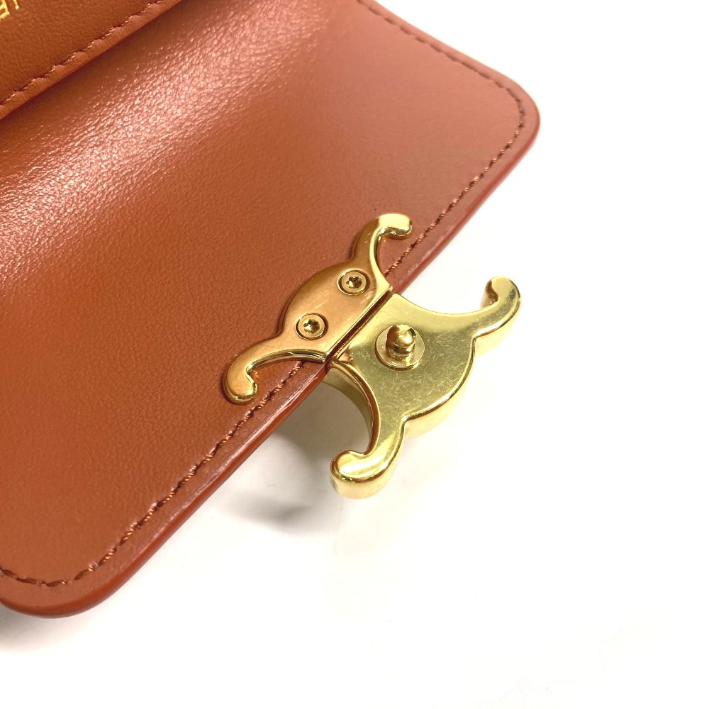 CELINE Trifold wallet leather Brown Triomphe Compact wallet with coin pocket Women Used Authentic