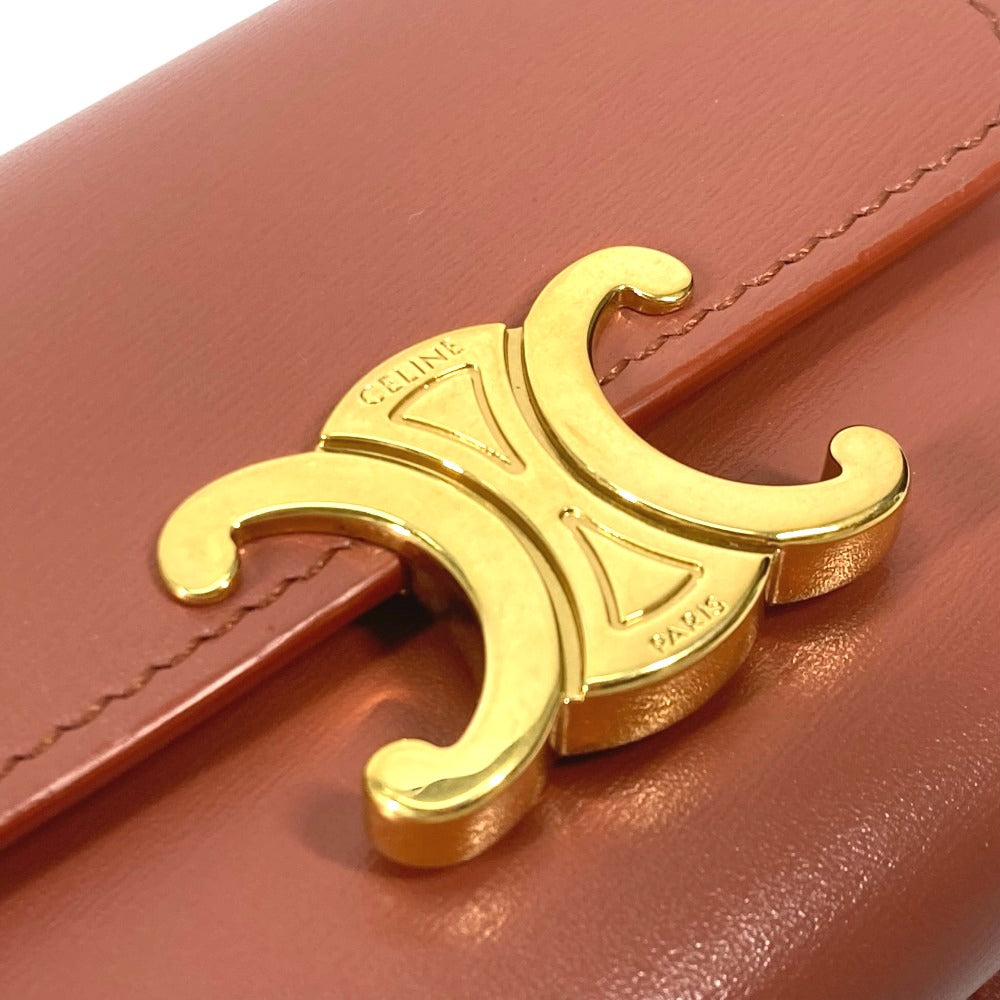 CELINE Trifold wallet leather Brown Triomphe Compact wallet with coin pocket Women Used Authentic