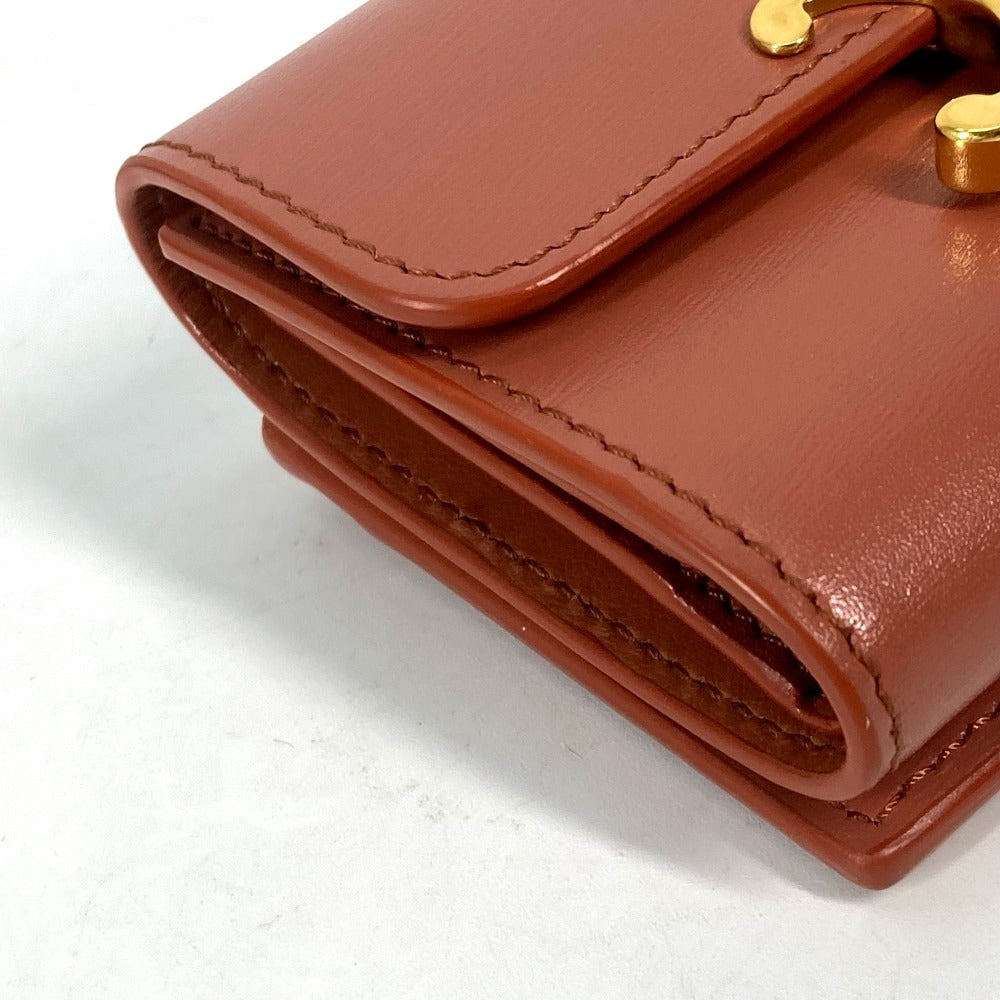CELINE Trifold wallet leather Brown Triomphe Compact wallet with coin pocket Women Used Authentic