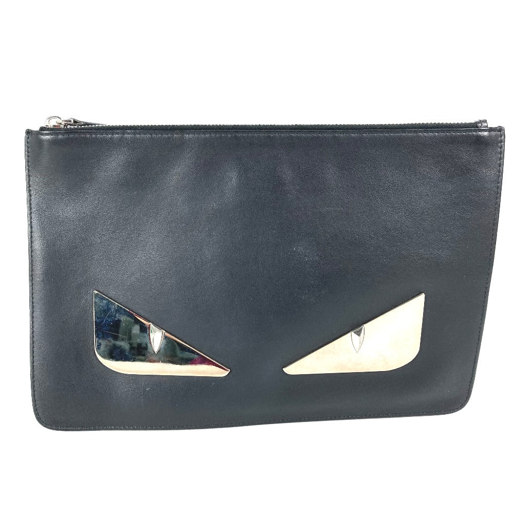FENDI Clutch bag 7N0078 leather black Monster Bugs
