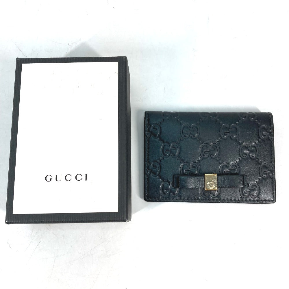 GUCCI Card Case 451192 Sima leather black Guccisima GG Ribbon Ribon