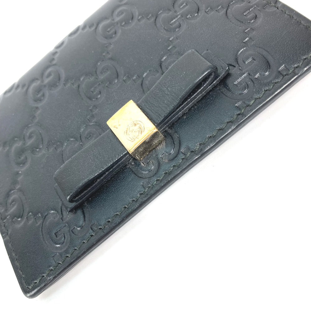 GUCCI Card Case 451192 Sima leather black Guccisima GG Ribbon Ribon