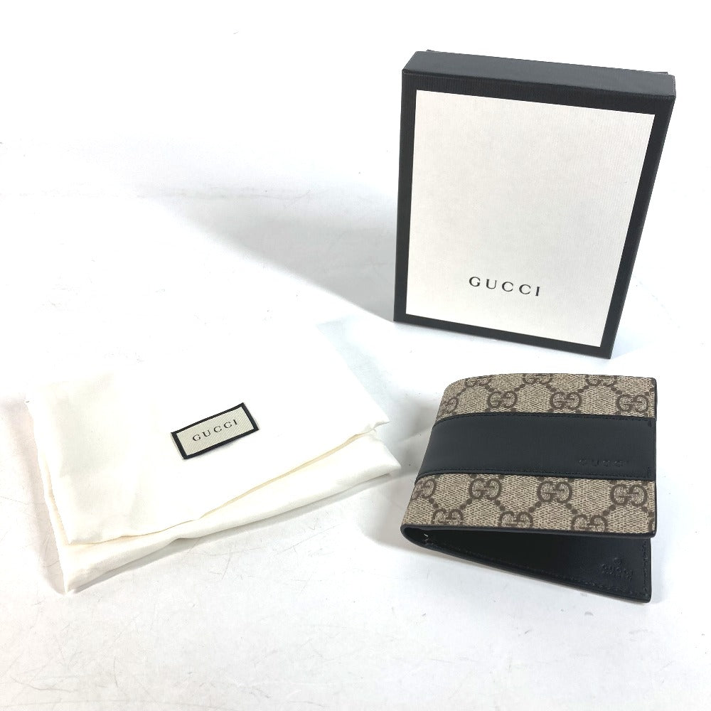 GUCCI Folded wallet 451240 GG Supreme Canvas Black x beige GG Supreme Eden mens Used Authentic